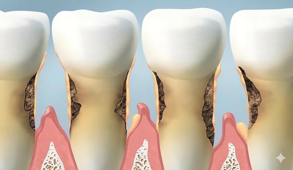 Bone loss around a tooth with gum disease