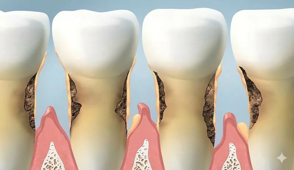 Bone loss around a tooth with gum disease