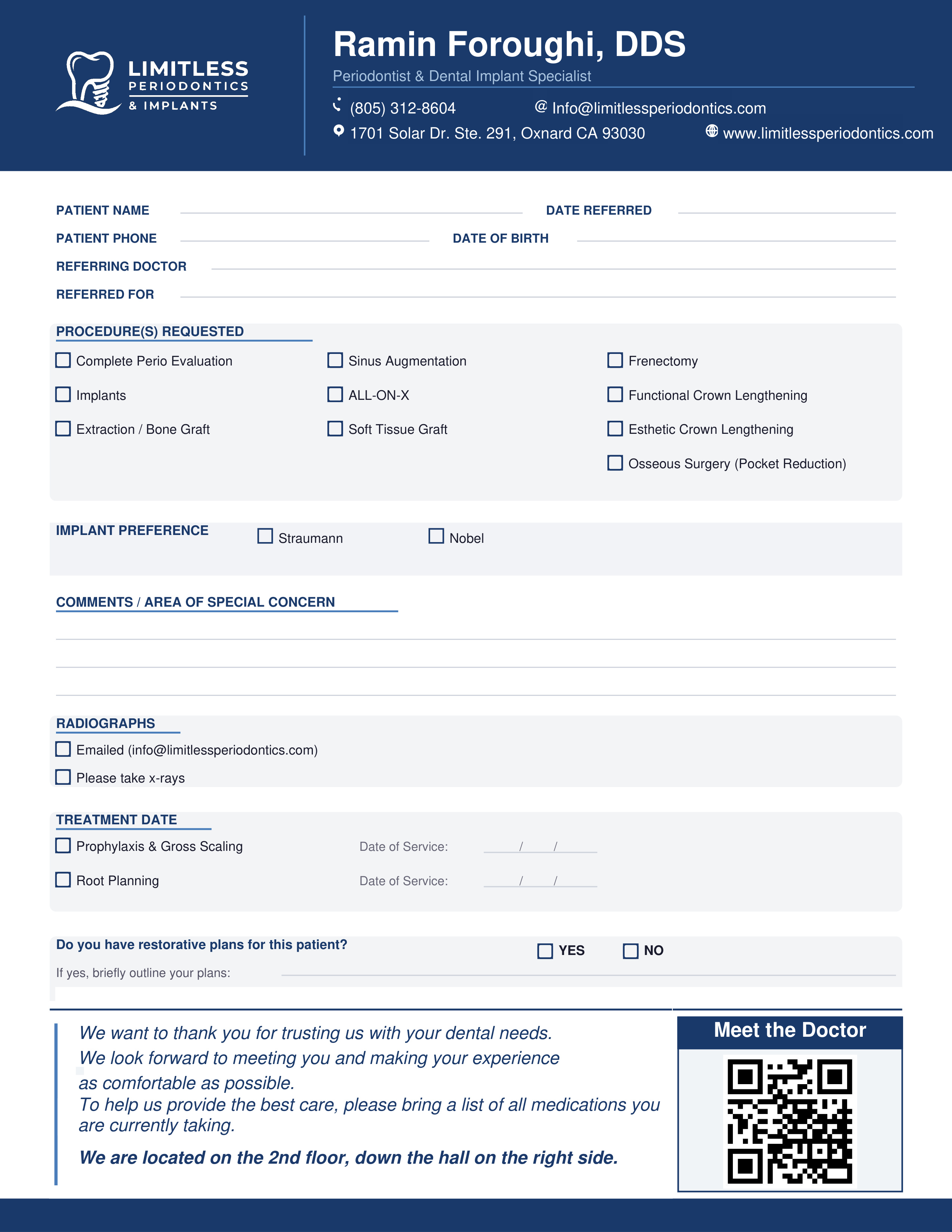 Limitless Periodontics Referral Slip